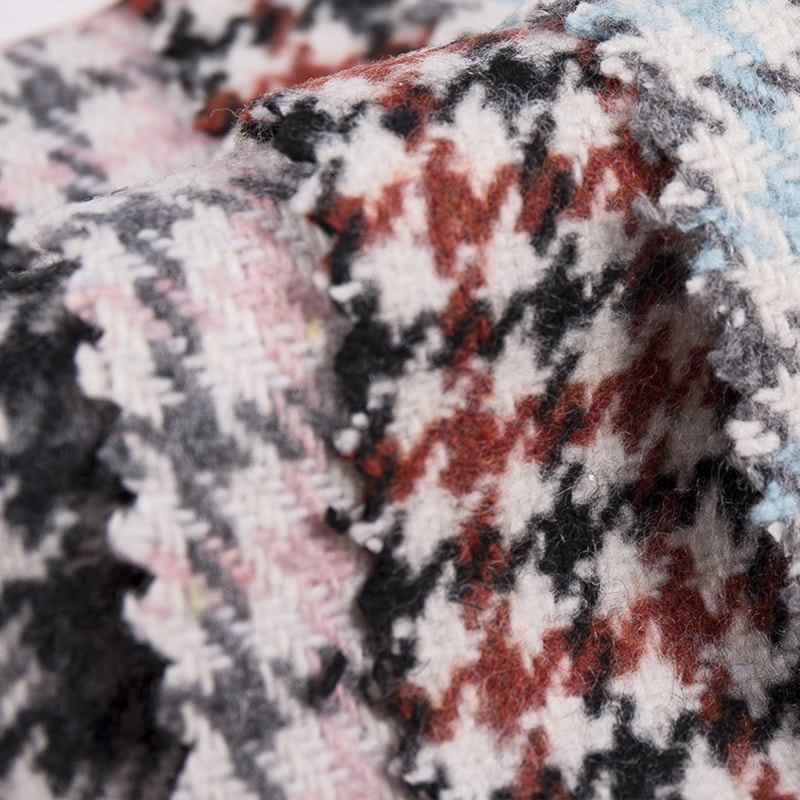 Karirana višebojna tkana tkanina u obliku ptičje zubice za odjeću 1702/1822/2052