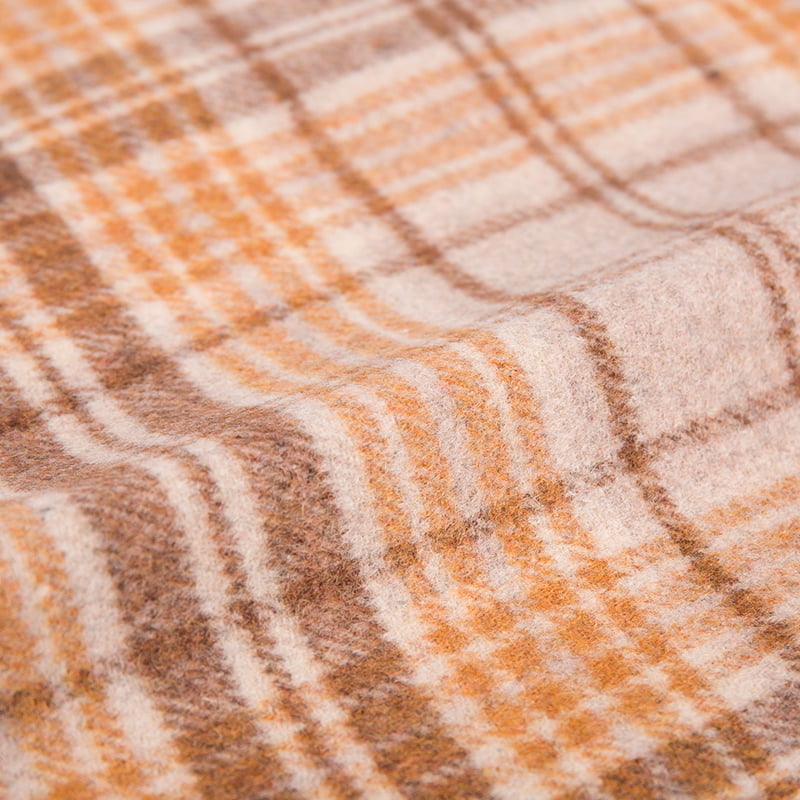 Dvostruko lice, debela karirana smeđa žuta flis tkanina ZZH24017