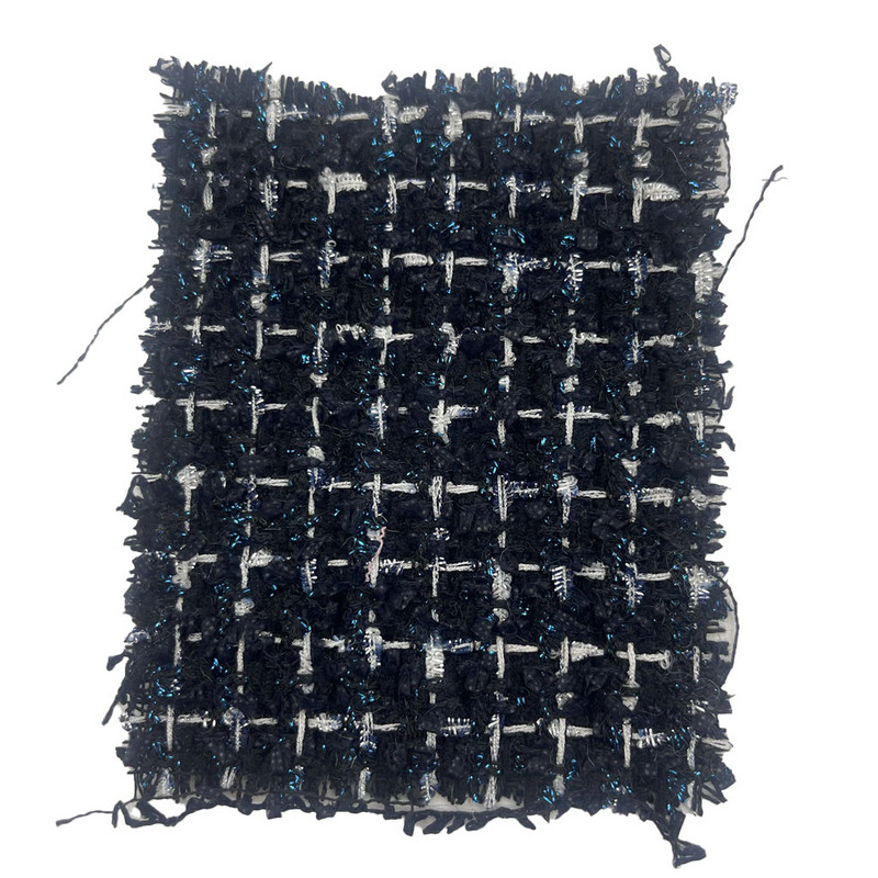 Luksuzne tamnoplave s plavom metalik mješavinom tkanine od kariranog tvida za žensku odjeću 23511